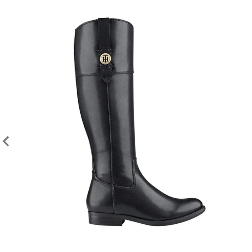Tommy Hilfiger Shano Classic Black Faux Leather Knee Length Riding Boots - 6.5